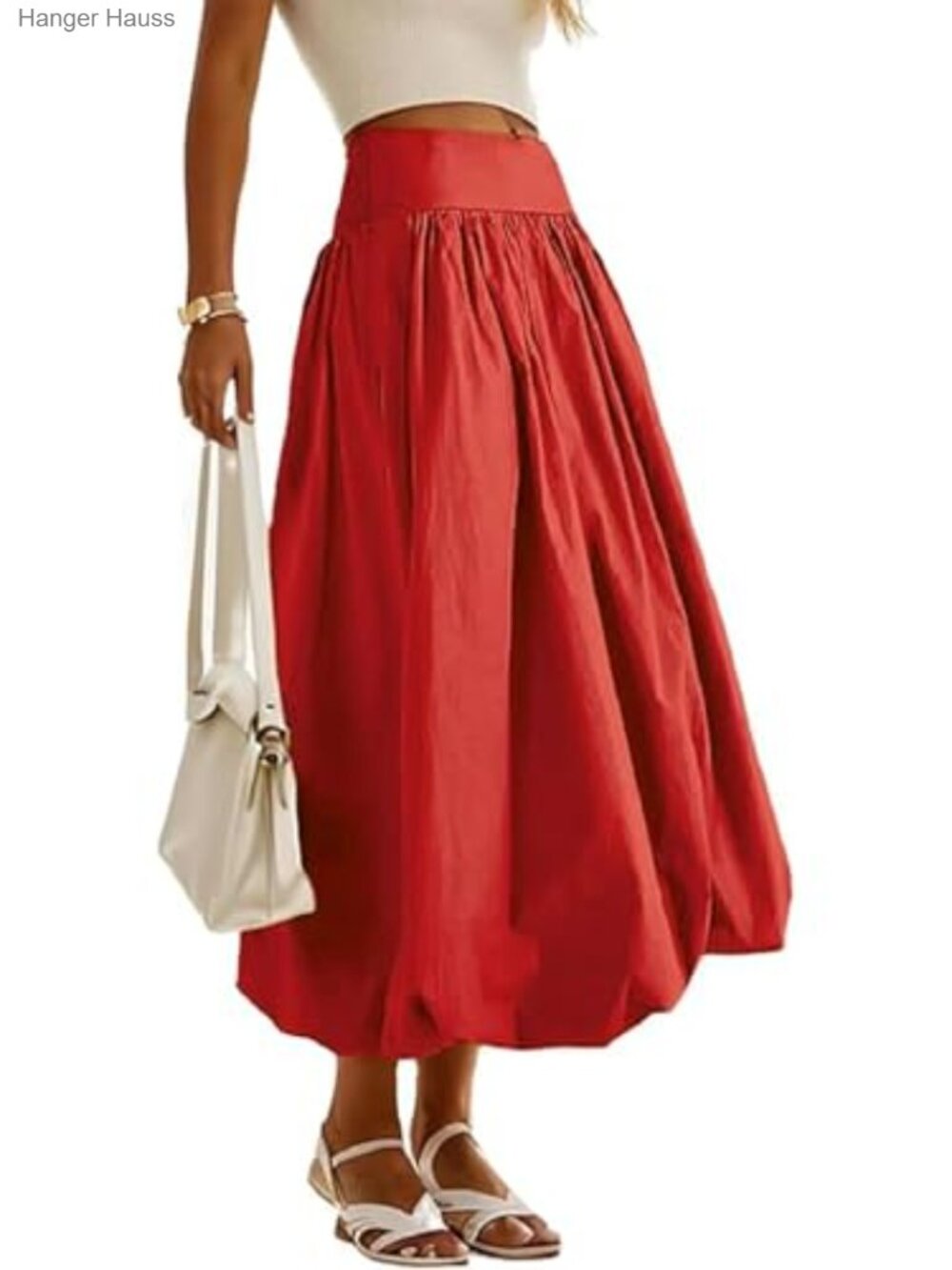 Bubble Long Skirt Elastic Waist A-Line Pleated Ruffle Flowy Maxi Skirt with